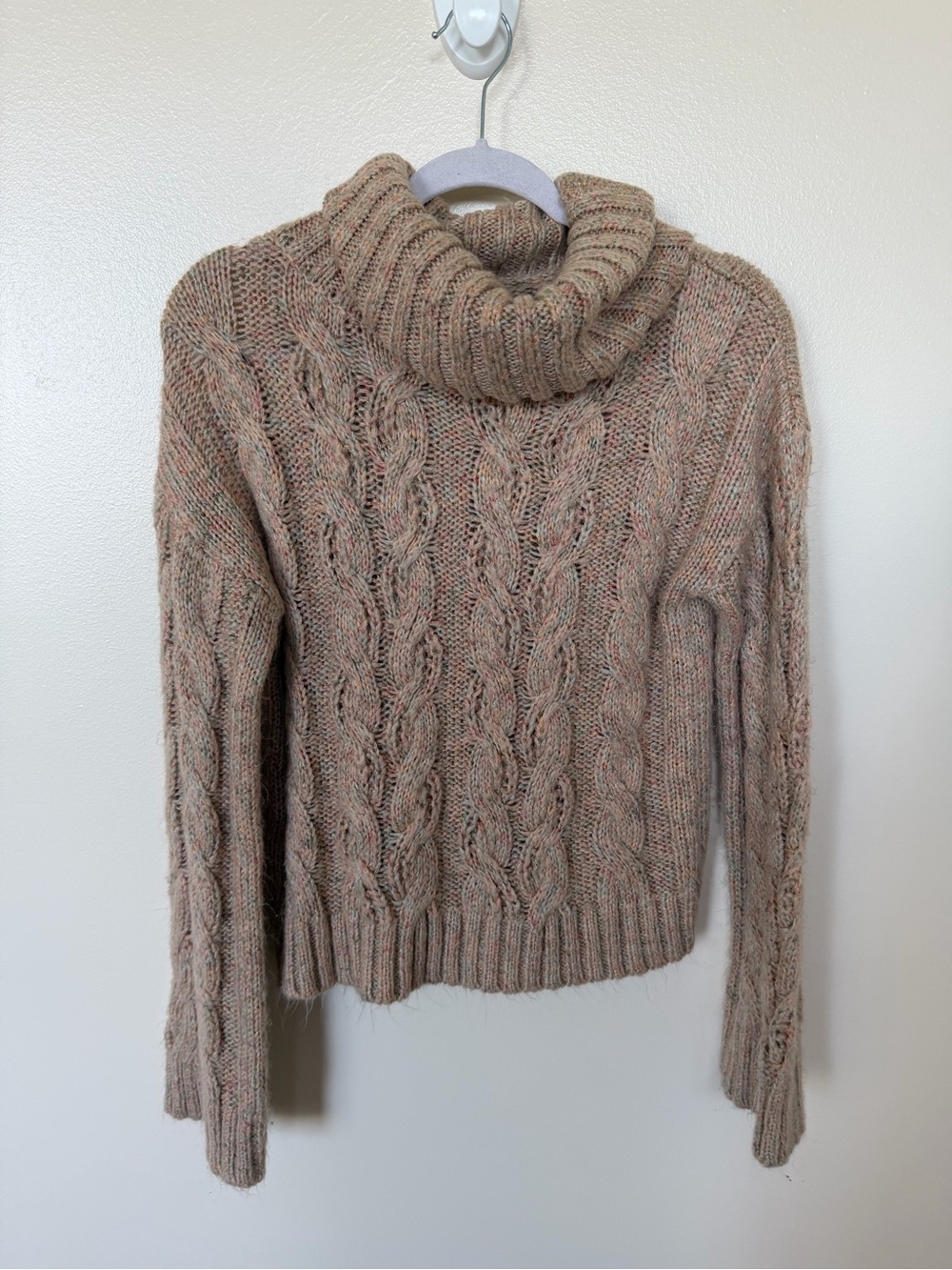 HEM & THREAD Tan Colorful Knit Textured Cowl Neck Sweater